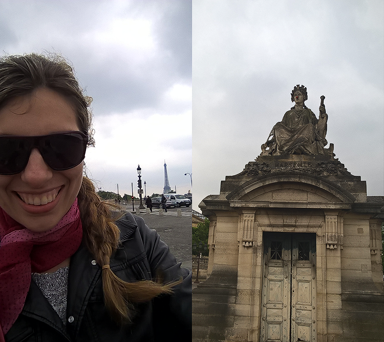Praça da Concórdia com a Torre Eiffel ao fundo e o monumento de Strasbourg