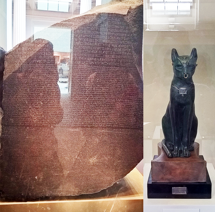 Pedra Rosetta e Gayer-Anderson Cat no British Museum