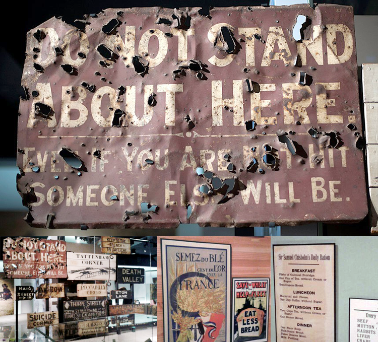Imperial War Museum - Algumas das placas e propagandas da época da guerra, além de cartazes sobre racionamento