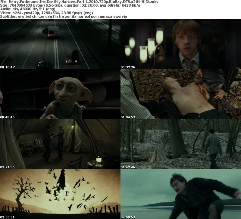 harry potter and the deathly hallows part 1 2010 bluray. Harry Potter and the Deathly Hallows: Part 1 2010 720p BluRay DTS x264-HiDt 720p BluRay DTS x264 | AVC 9 035 kbps | 1080x544 | 148 Min | 6.2 GB