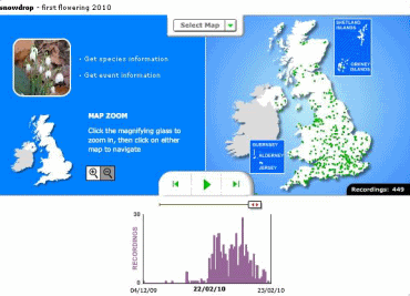 Map of first snowdrops in flower