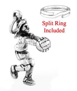 SILVER FEMALE VOLLEYBALL PLAYER CHARM WITH SPLIT RING  
