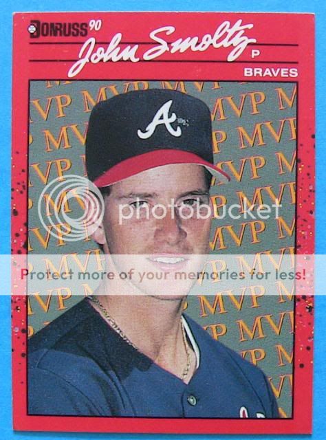 JOHN SMOLTZ, TOM GLAVINE ERROR, 1990 DONRUSS #BC 12, BRAVES, 5 for 4 