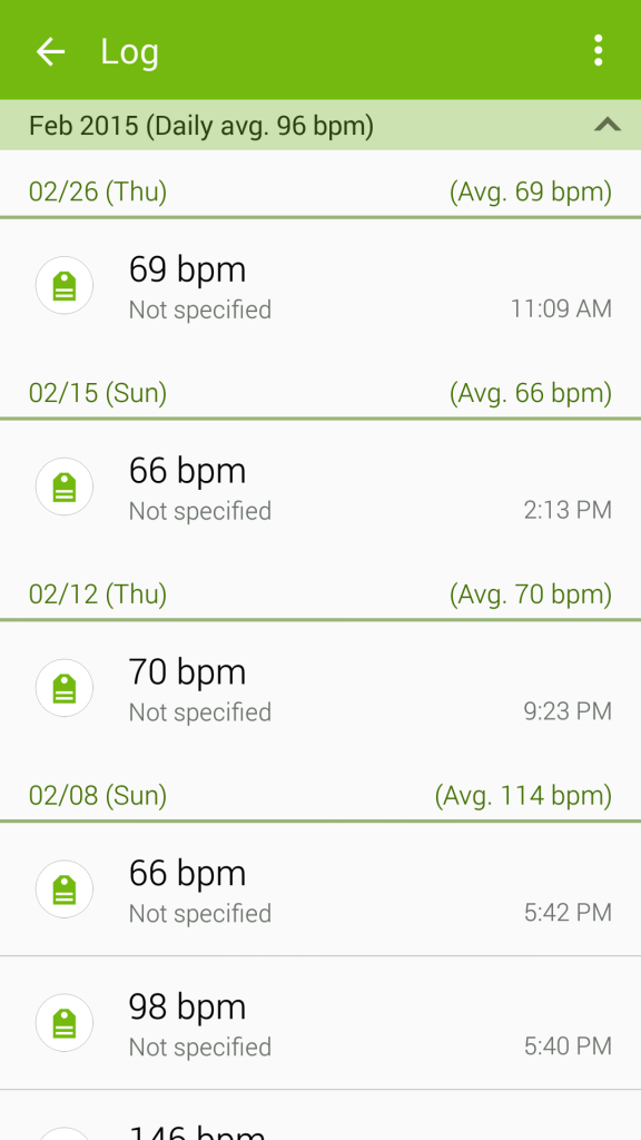  S Health Heart Rate Log